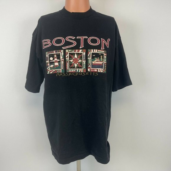 Boston Massachusetts Light Tower Ship Single Stitch T Shirt Vtg 90s Made USA XL - Picture 2 of 5